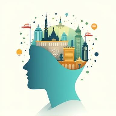 Illustration combining AI data points and human thought bubble